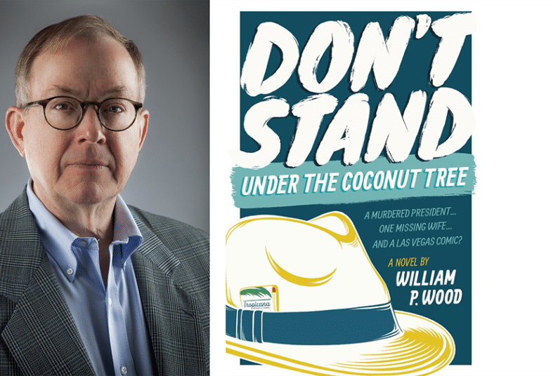 a headshot photo beside a book titled "Don't Stand Under the Coconut Tree."