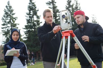 Engineering students in the field.