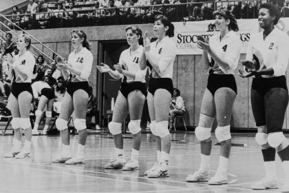 Pacific women's volleyball team in the 1980s.