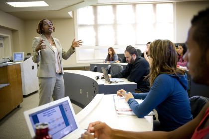 Photo of students attending class in the Eberhardt School of Business