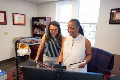 Executive Assistant May Tag Yang and Vice President for Diversity Equity and Inclusion Mary Wardell-Ghirarduzzi