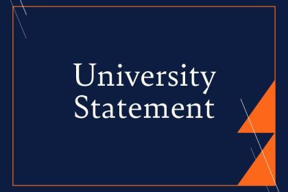 a blue graphic with white text reading University Statement