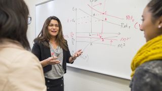 professor with students at whiteboard