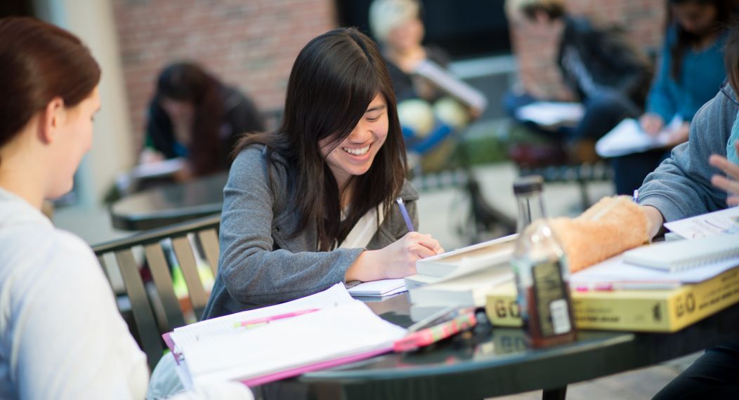 English student studying outdoors