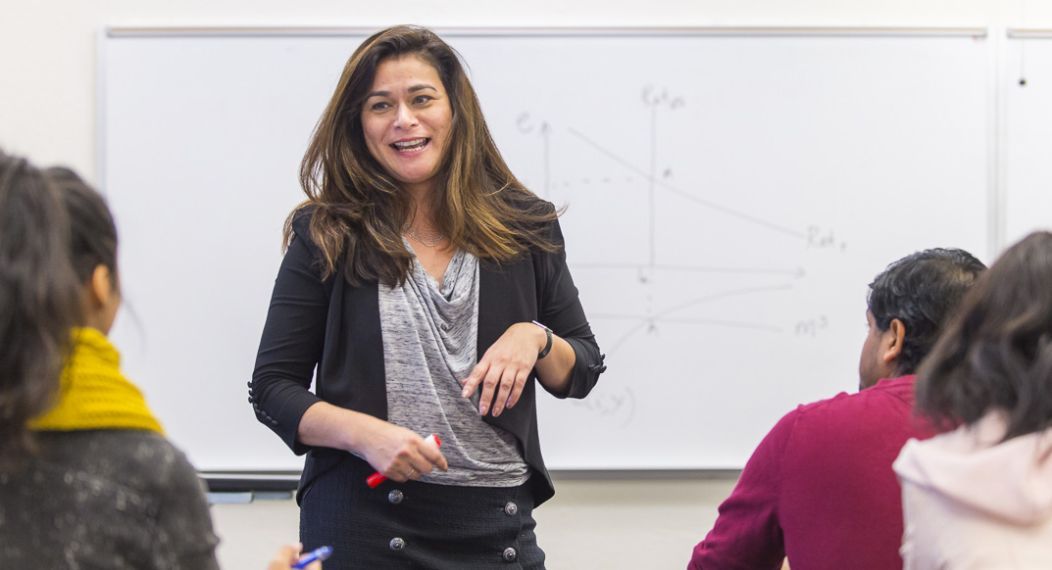 Economics professor teaching class