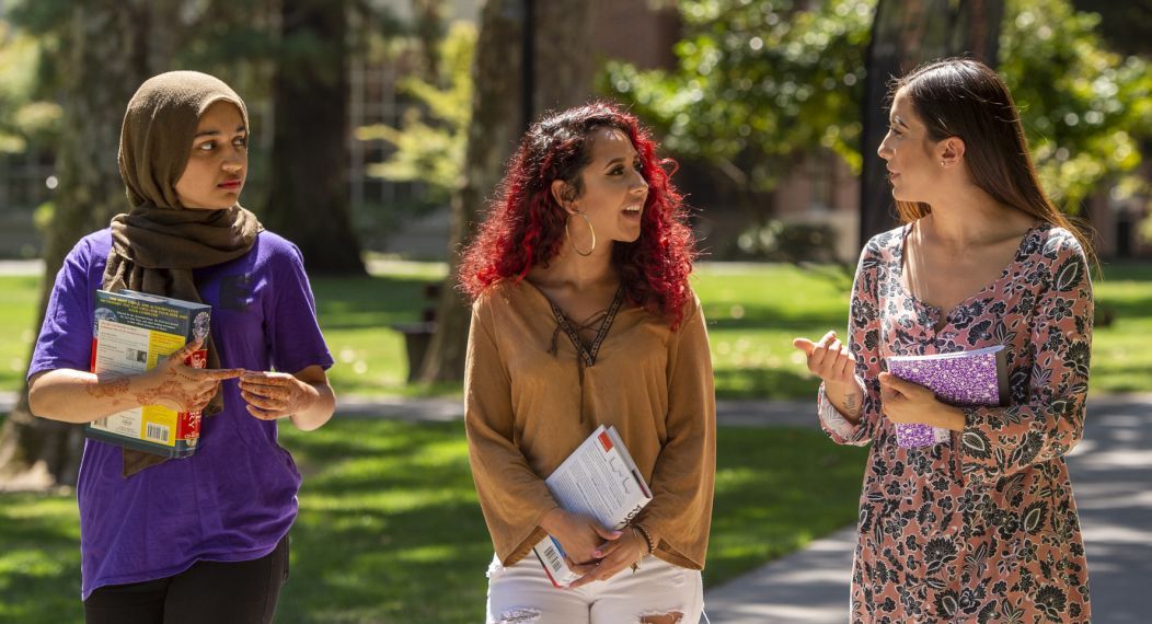 Students walking around campus