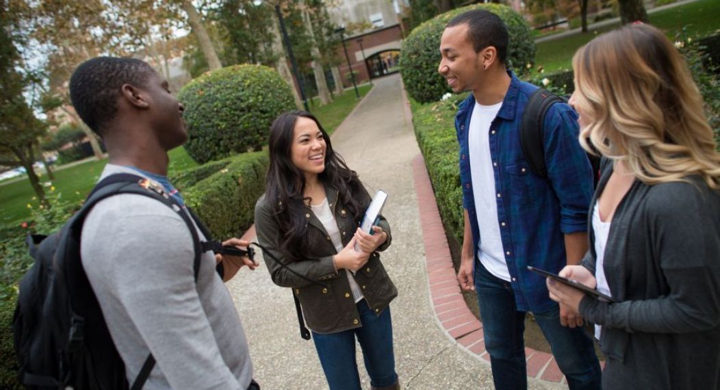 Students talking on campus