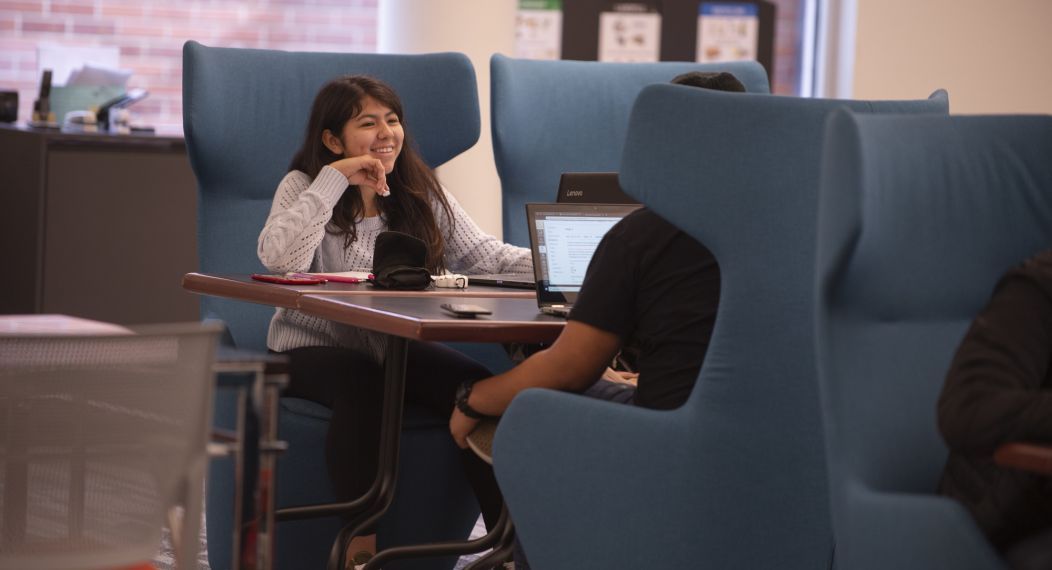 Students studying inside the library 