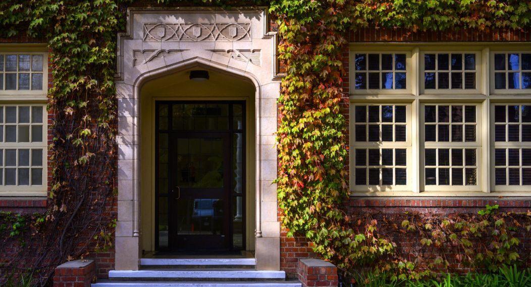 ivy growing on Knoles Hall