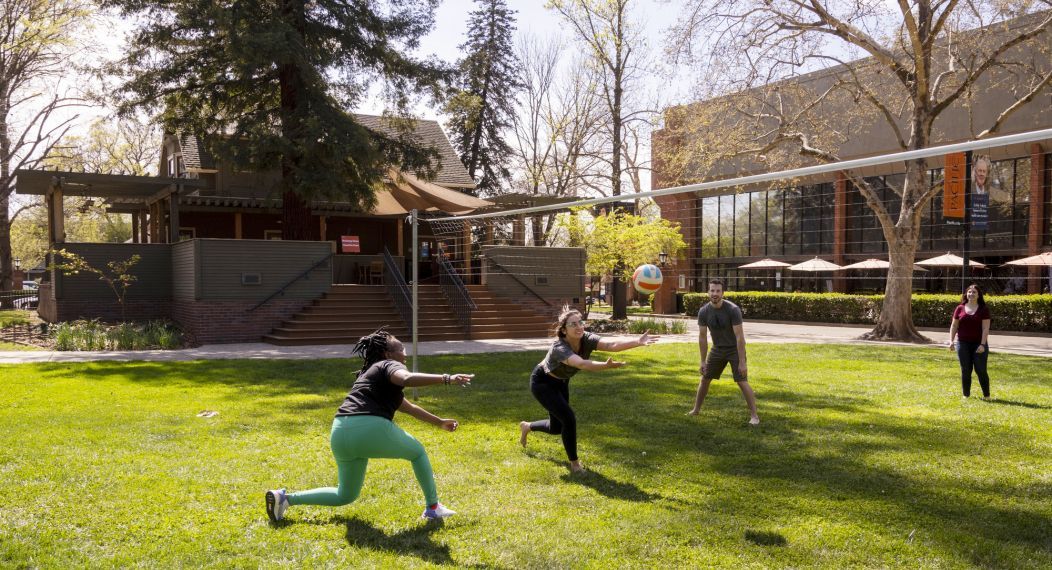 students play volleyball