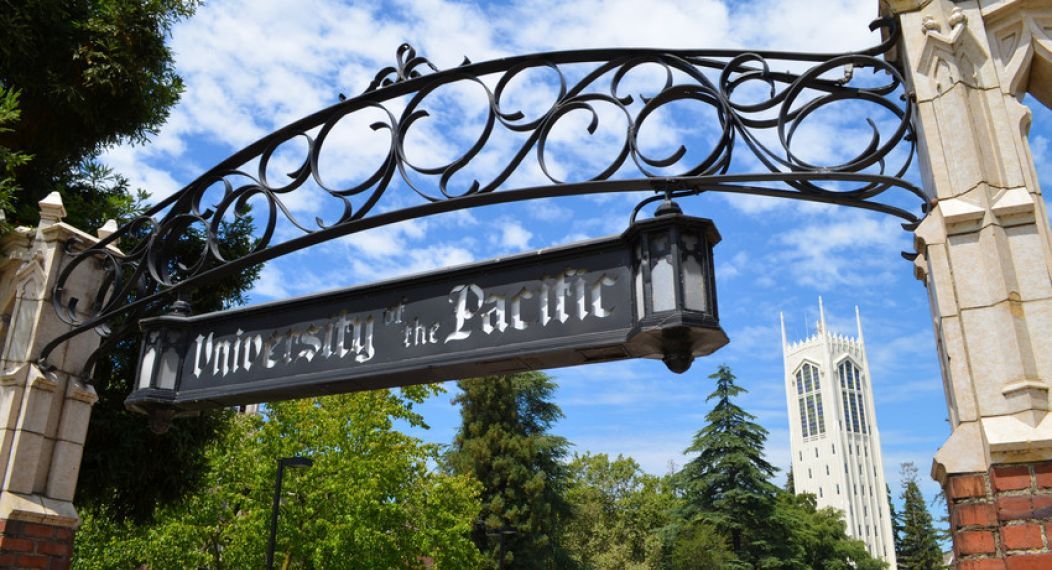 University of the Pacific entrance and Burns Tower