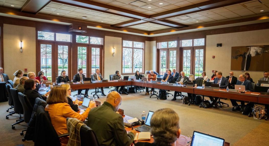 a meeting in the regents board room