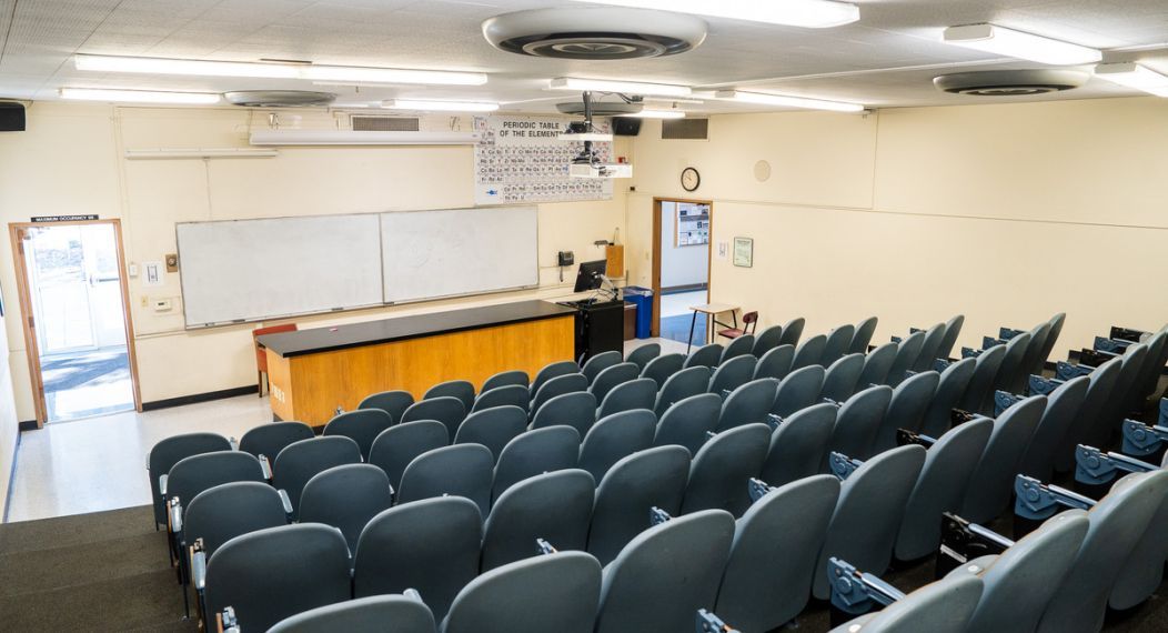 interior of a classroom in Olson Hall