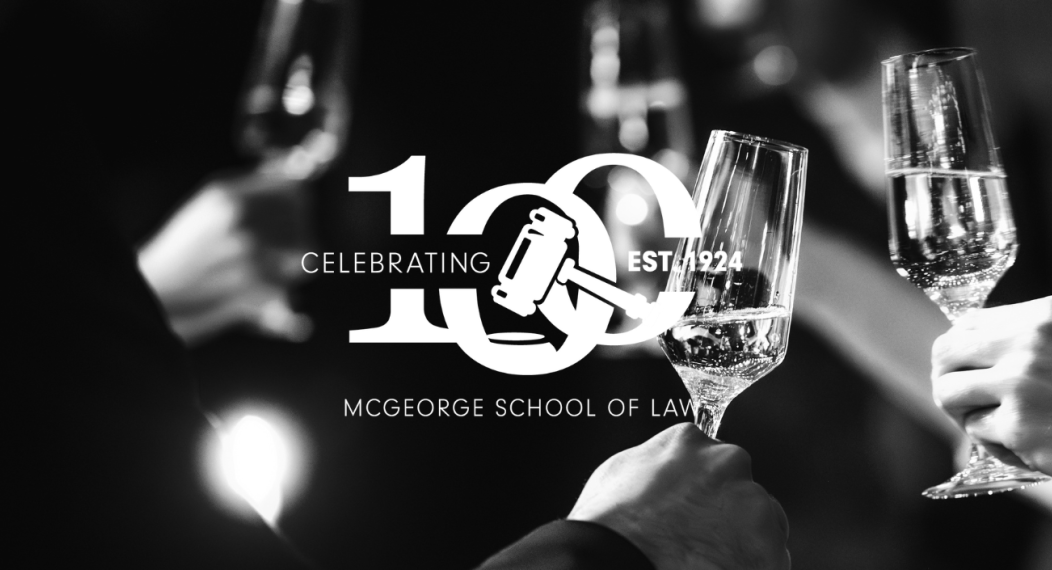 100-year logo and black and white image of people raising a glass