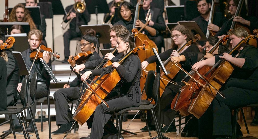 Students playing in University of the Pacific's orchestra ensemble