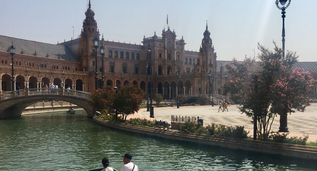 students in a gondola in a canal