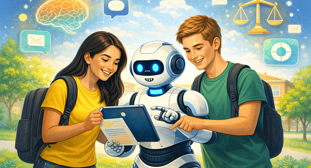 Students interacting with AI