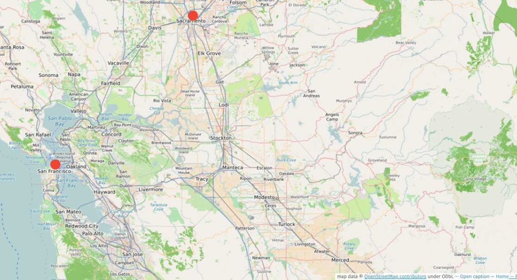 map of San Francisco and Sacramento