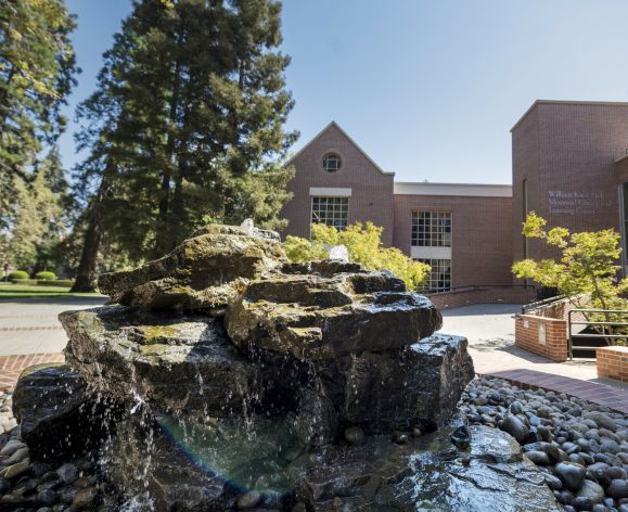 fountain outside the library