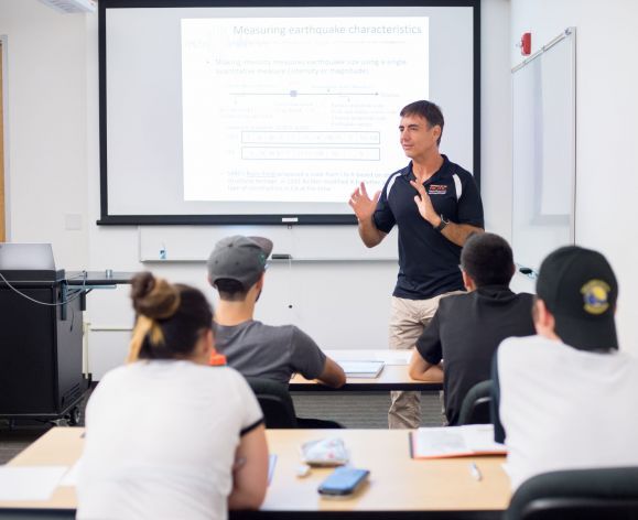 Faculty member lecturing in classroom