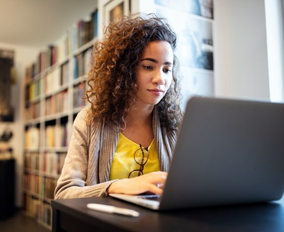 Student on computer.
