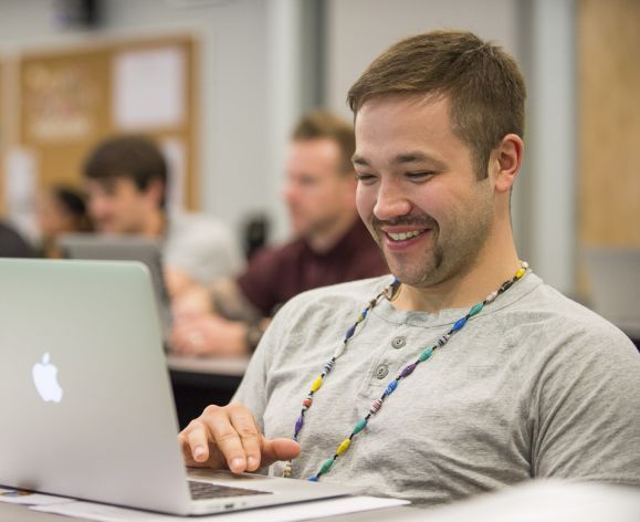 PA student on computer