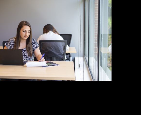 student working at laptop