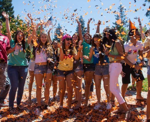 Students and confetti