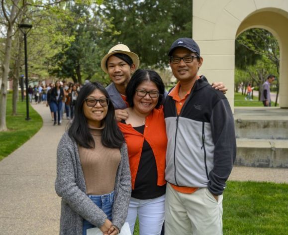 family visiting Stockton Campus