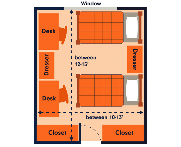 Southwest Hall double room floorplan