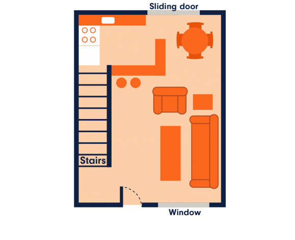 Townhouse 1 bedroom level 1 floorplan