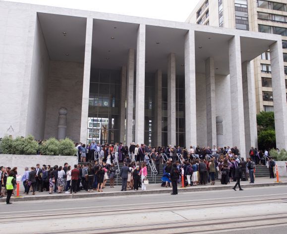 Graduates and guests in front of the SFMasonic