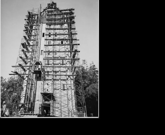 burns tower under construction