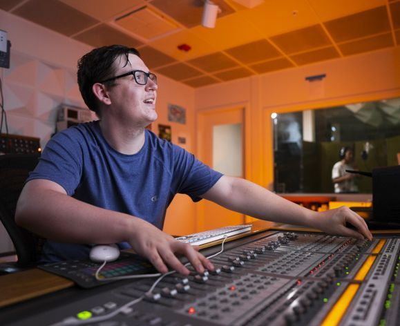 conservatory student in Owen recording studio