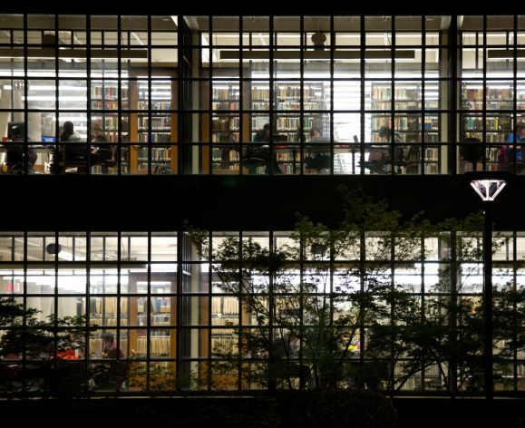 library stacks viewed from outside