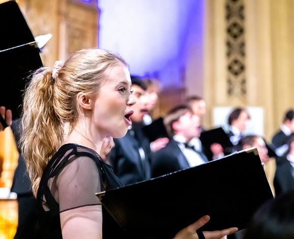 Choir student singing