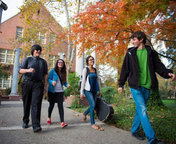 students walking on campus