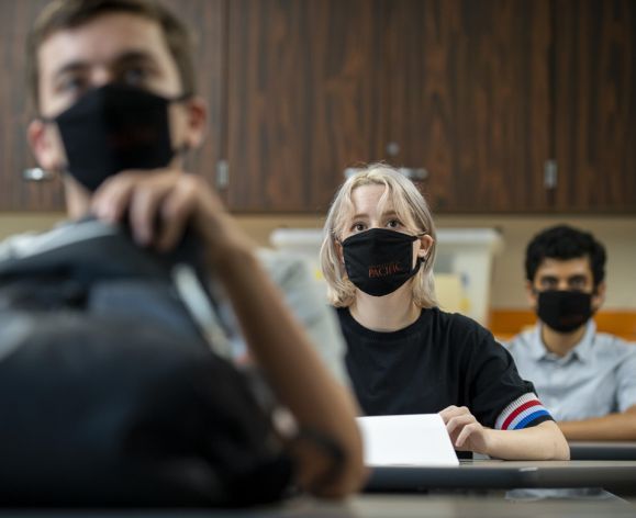 Students in class with masks