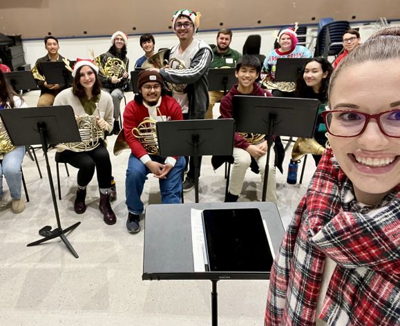 Horn students rehearsing for the Horn for the Holidays