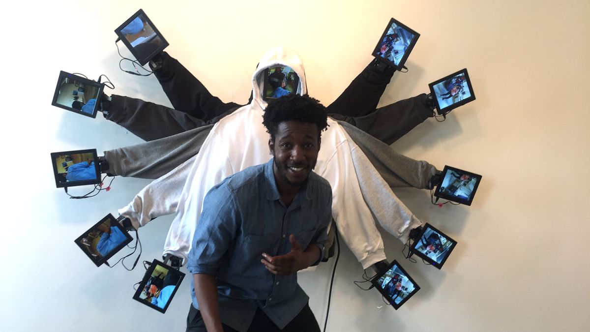 Ann Stoddard, video installation with viewer, Colorblind